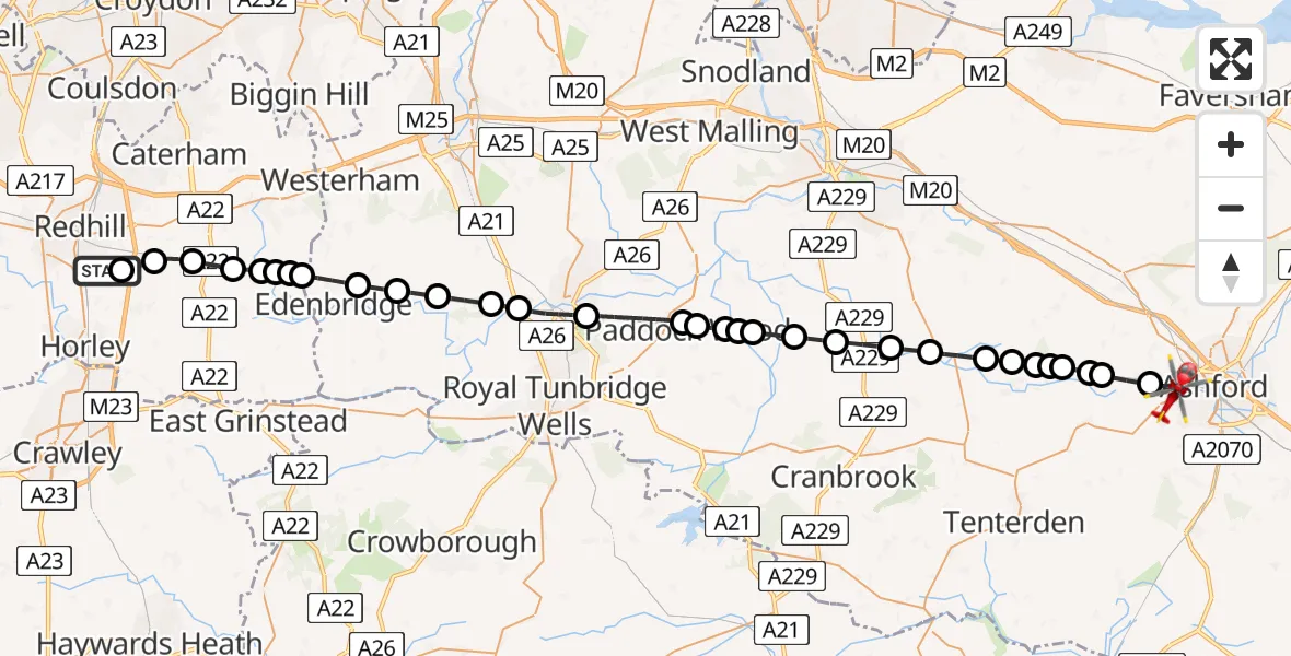 Flight route map: Air Ambulance Helicopter to Great Chart, Chart Road