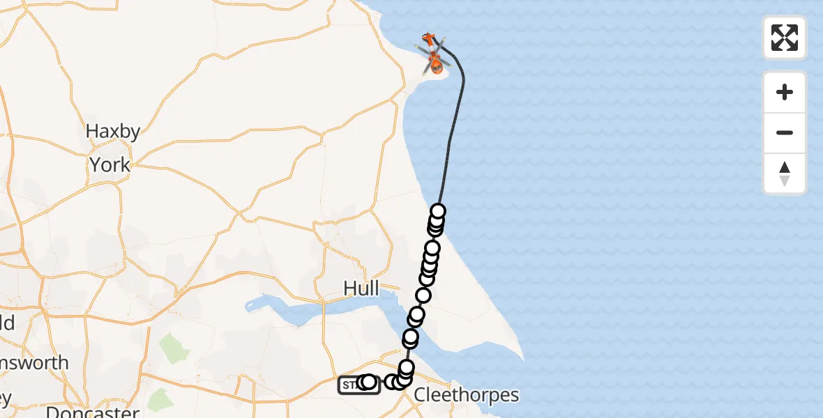 Routekaart van de vlucht: Coastguard Helicopter to North Sea, North Sea