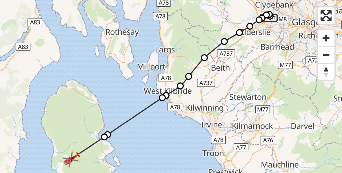 Routekaart van de vlucht: Air Ambulance Helicopter to Ballymichael, Ballymichael