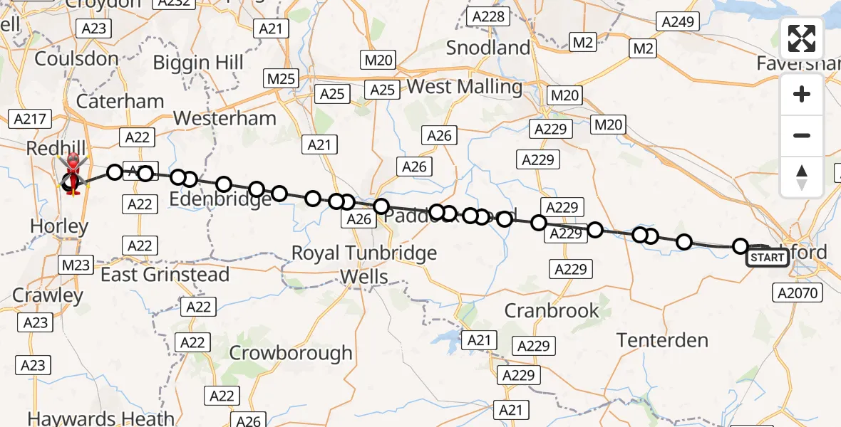 Routekaart van de vlucht: Air Ambulance Helicopter to Redhill Aerodrome, Redhill Aerodrome