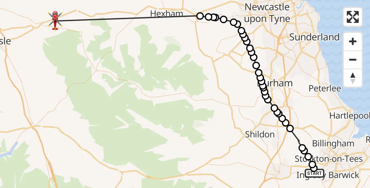 Routekaart van de vlucht: Air Ambulance Helicopter to Low Row, Low Row