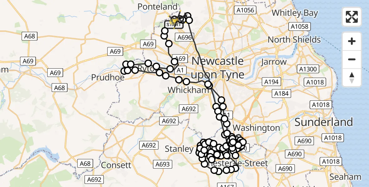 Flight route map: Police Helicopter to Newcastle International Airport, Newcastle International Airport