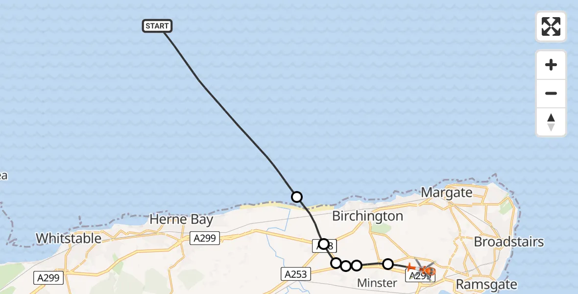 Flight route map: Coastguard Helicopter to Manston Airport, Manston Airport