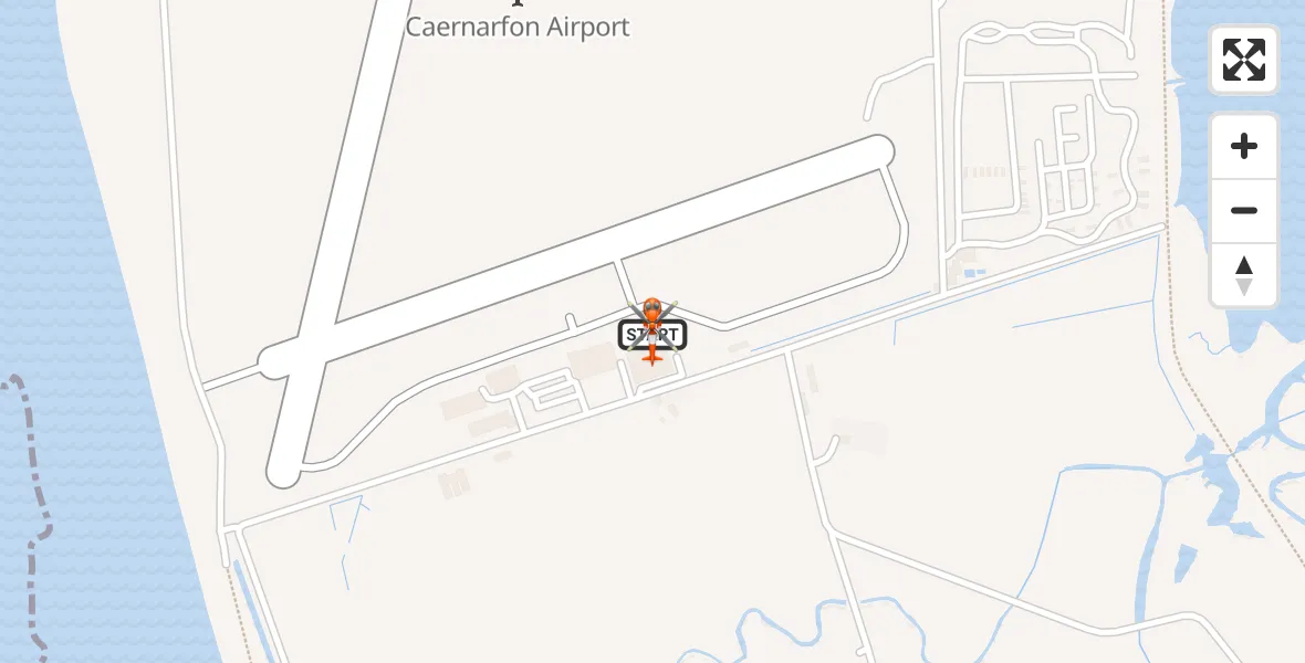 Flight path map showing Coastguard Helicopter route from Caernarfon Airport to Caernarfon Airport