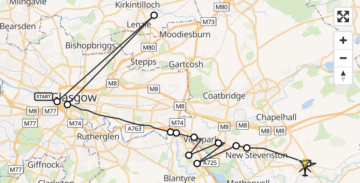 Routekaart van de vlucht: Police Helicopter to Cleland, Lotus Crescent