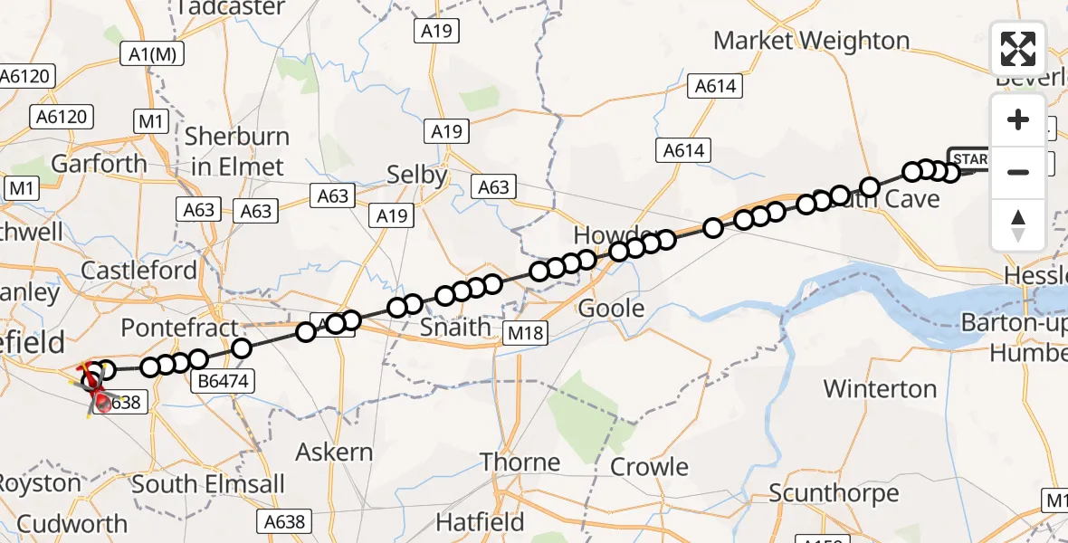 Routekaart van de vlucht: Air Ambulance Helicopter to YAA Nostell Helicopter Port, YAA Nostell Helicopter Port