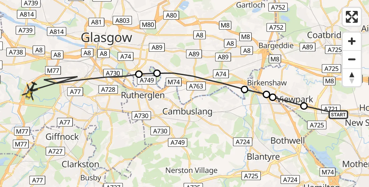 Routekaart van de vlucht: Police Helicopter to Glasgow, Barrhead Road