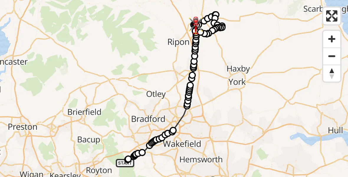 Routekaart van de vlucht: Air Ambulance Helicopter to RAF Topcliffe, RAF Topcliffe