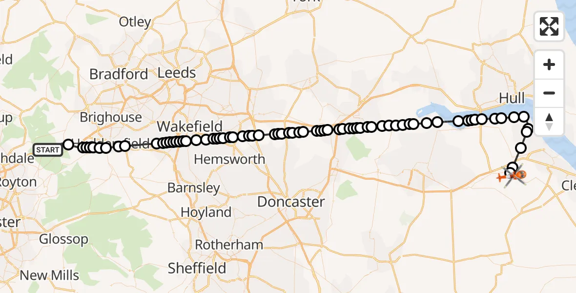 Routekaart van de vlucht: Coastguard Helicopter to Humberside Airport, Humberside Airport