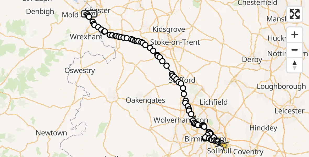 Flight route map: Police Helicopter to Solihull, Rangoon Road