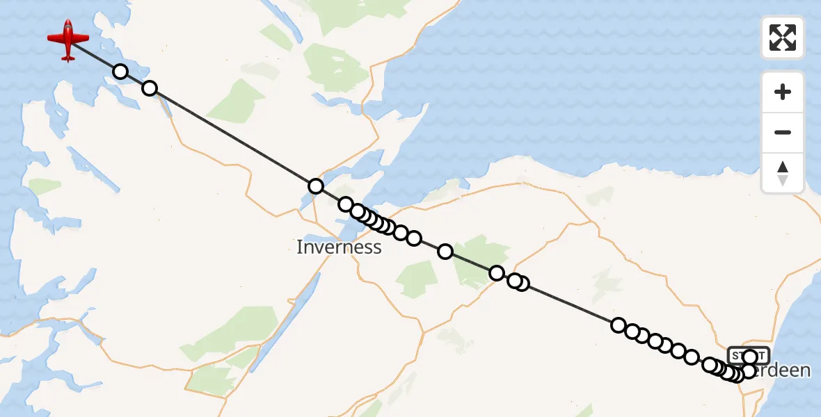 Routekaart van de vlucht: Air Ambulance Aircraft to Inner Seas, Inner Seas