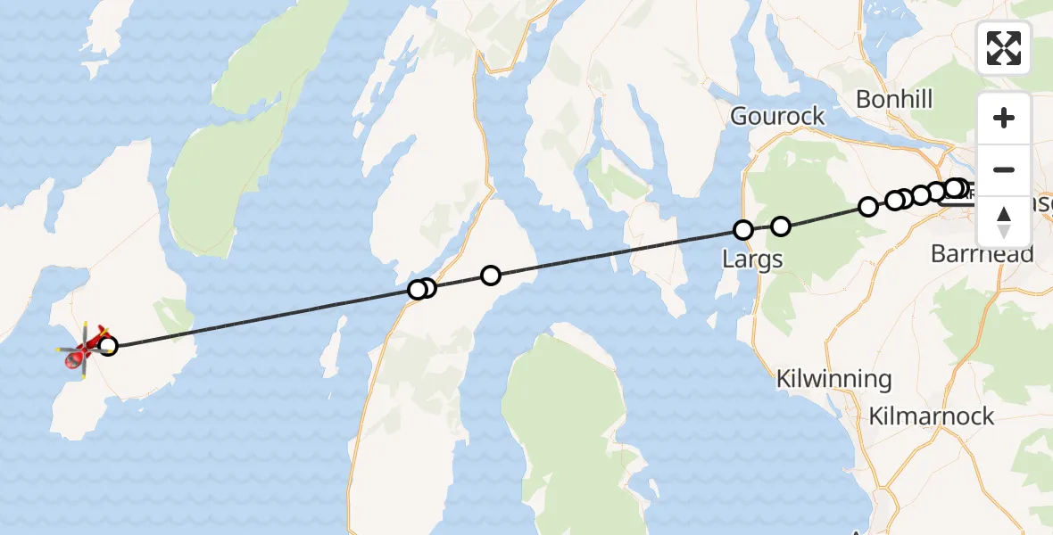 Flight route map: Air Ambulance Helicopter to Glenegedale, Low Road