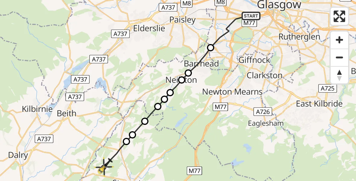 Routekaart van de vlucht: Police Helicopter to Dunlop, Dunlop