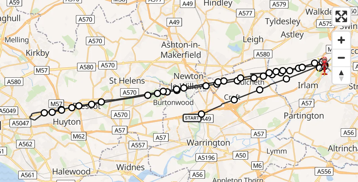Routekaart van de vlucht: Air Ambulance Helicopter to Irlam, Manchester Barton Aerodrome