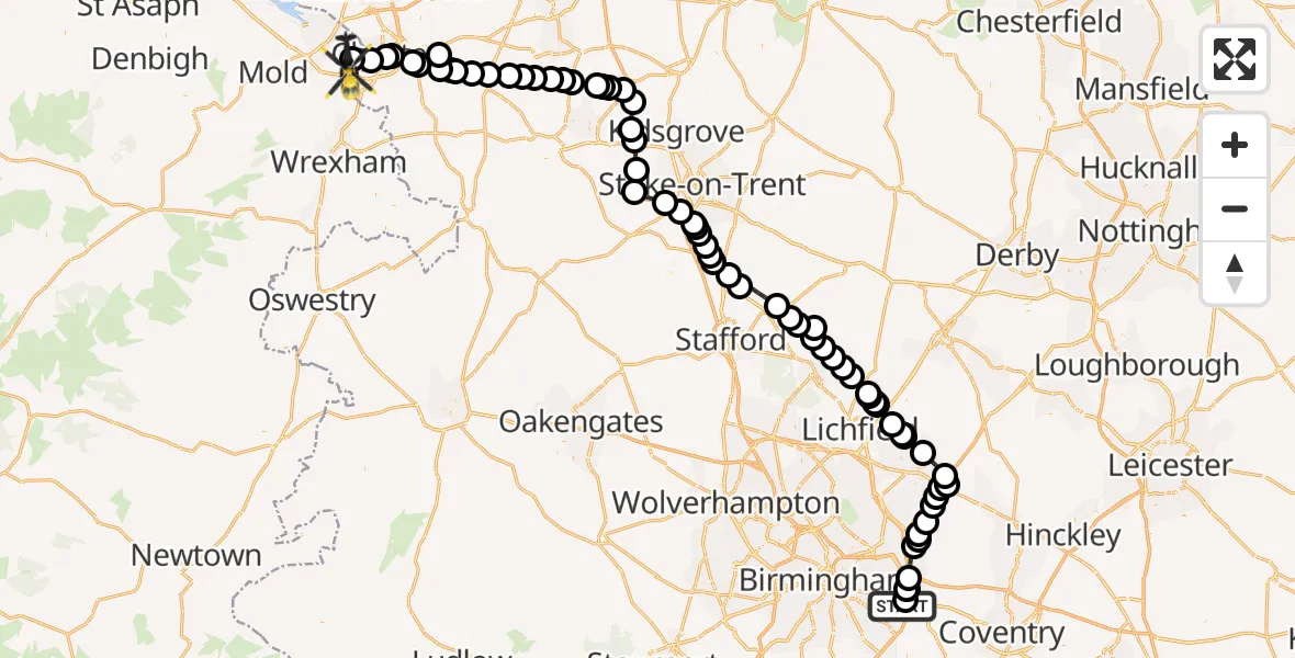 Flight route map: Police Helicopter to Hawarden Airport, Hawarden Airport