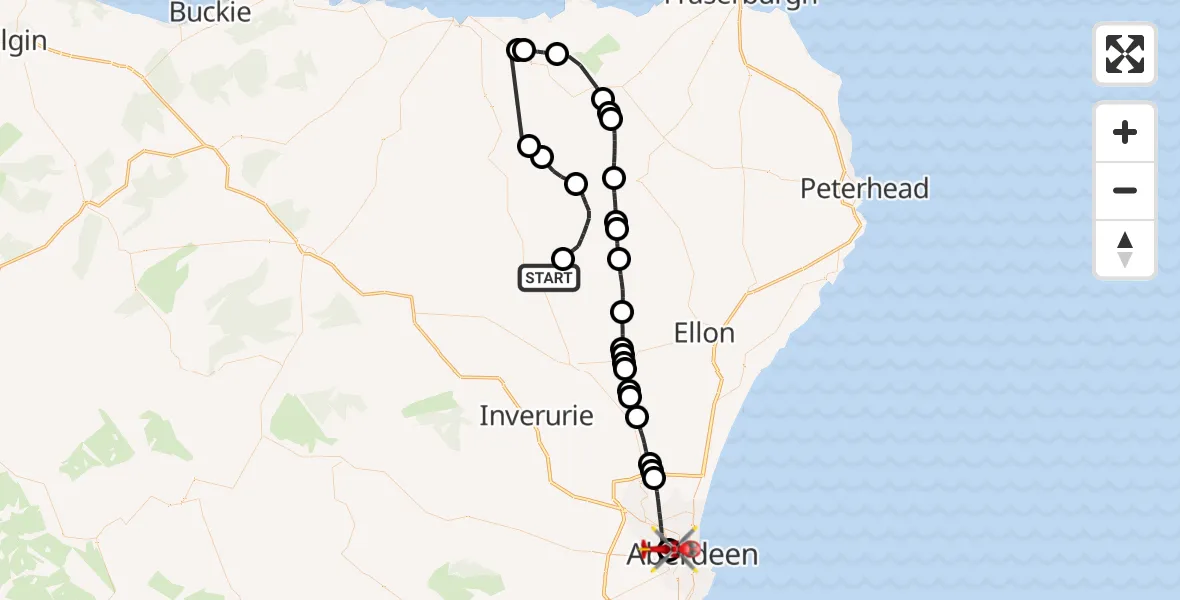Routekaart van de vlucht: Air Ambulance Helicopter to Aberdeen City, Grove Crescent Lane