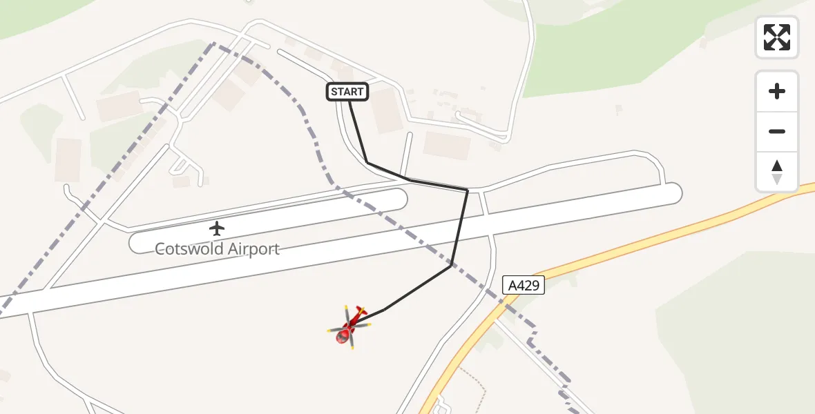 Flight route map: Air Ambulance Helicopter to Cotswold Airport, Cotswold Airport