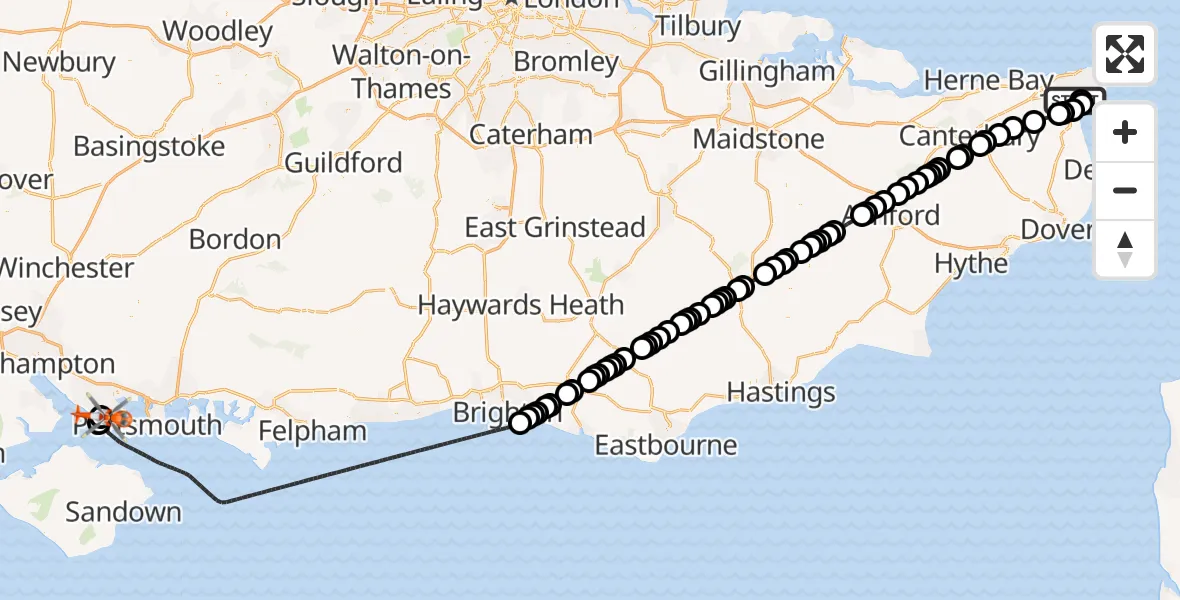 Flight route map: Coastguard Helicopter to Solent Airport, Solent Airport