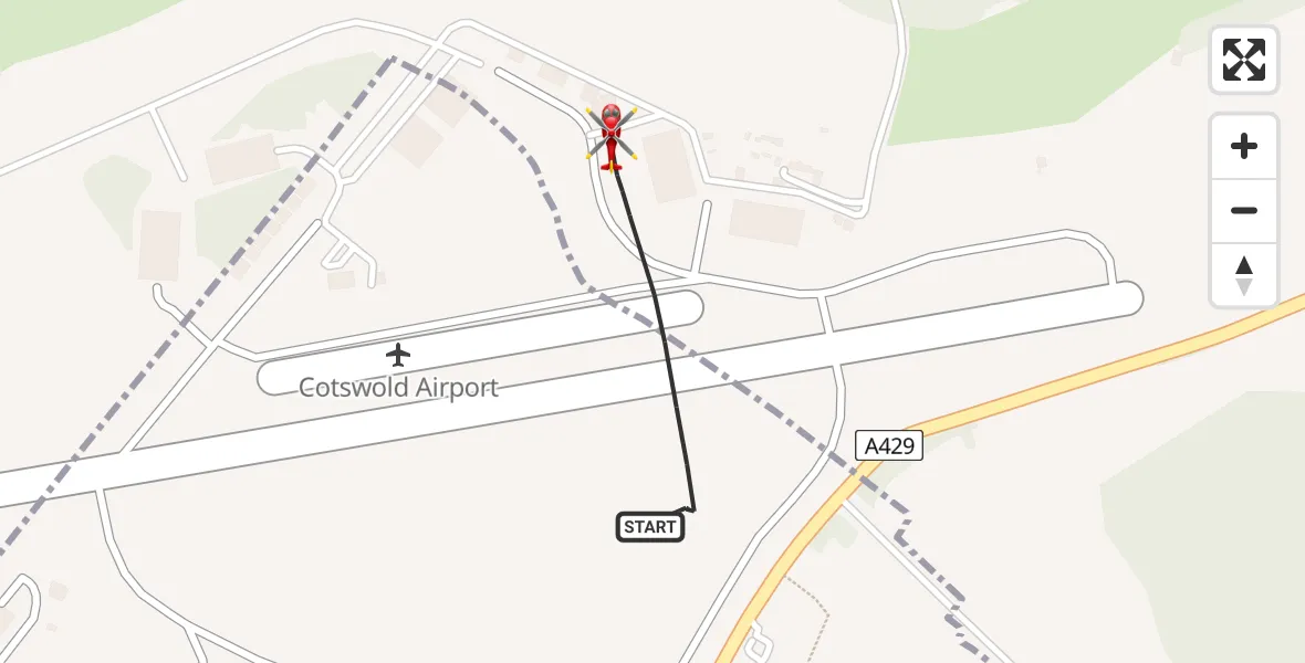 Flight route map: Air Ambulance Helicopter to Cotswold Airport, Cotswold Airport