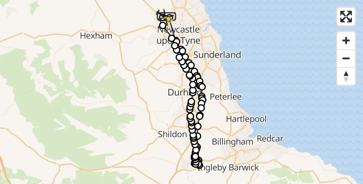 Flight route map: Police Helicopter to Newcastle International Airport, Newcastle International Airport