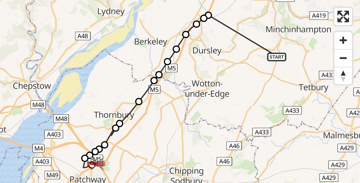 Routekaart van de vlucht: Air Ambulance Helicopter to Almondsbury Helicopter Base, Almondsbury Helicopter Base
