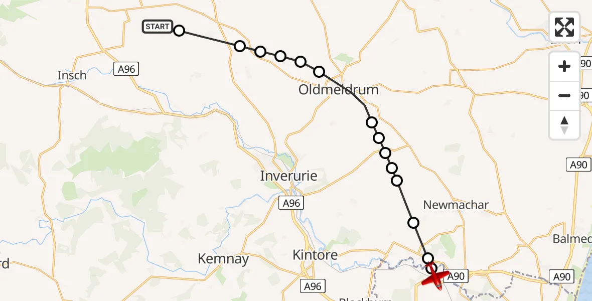 Routekaart van de vlucht: Air Ambulance Aircraft to Aberdeen City, Pitmedden Road