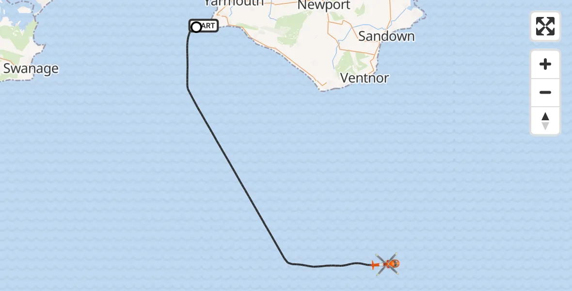 Flight route map: Coastguard Helicopter to English Channel, English Channel