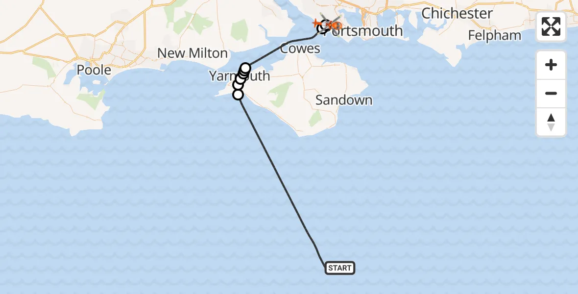 Flight route map: Coastguard Helicopter to Solent Airport, Solent Airport