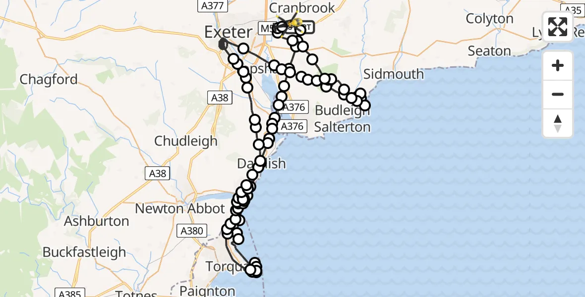 Flight route map: Police Helicopter to Exeter International Airport, Exeter International Airport