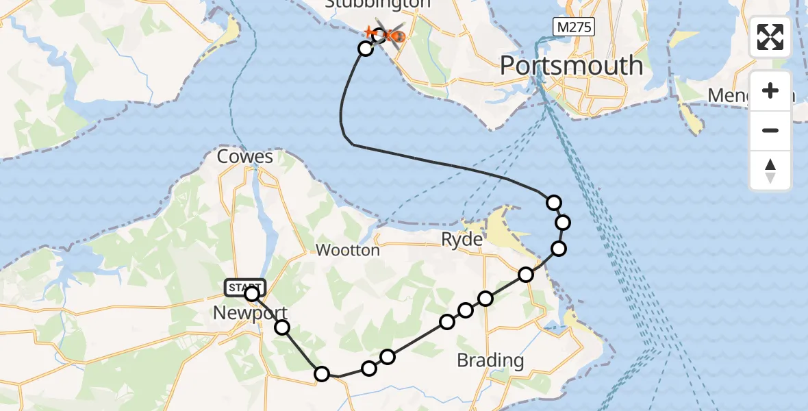 Flight route map: Coastguard Helicopter to Solent Airport, Solent Airport