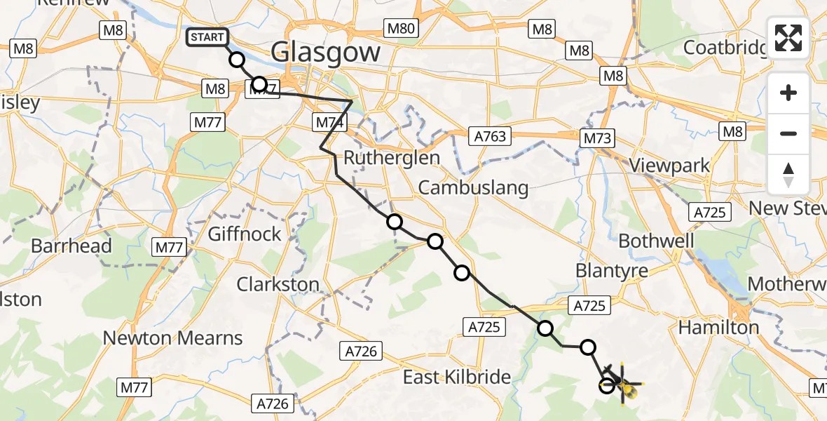 Routekaart van de vlucht: Police Helicopter to Earnock, Earnock
