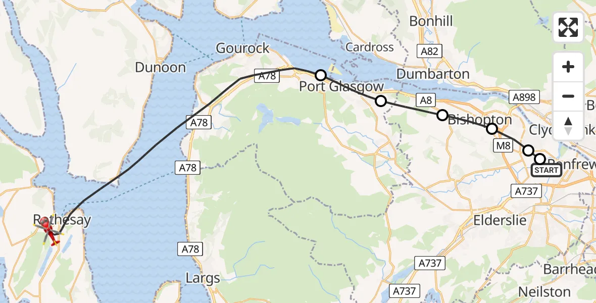 Flight route map: Air Ambulance Helicopter to Inner Seas, Inner Seas
