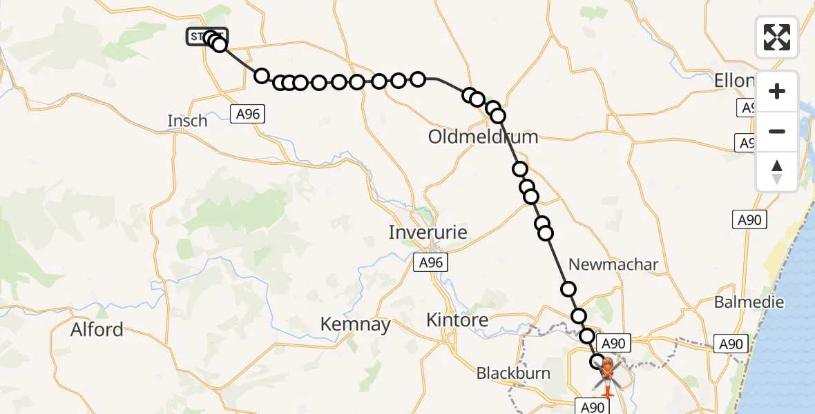 Routekaart van de vlucht: Coastguard Helicopter to Aberdeen International Airport, Aberdeen International Airport