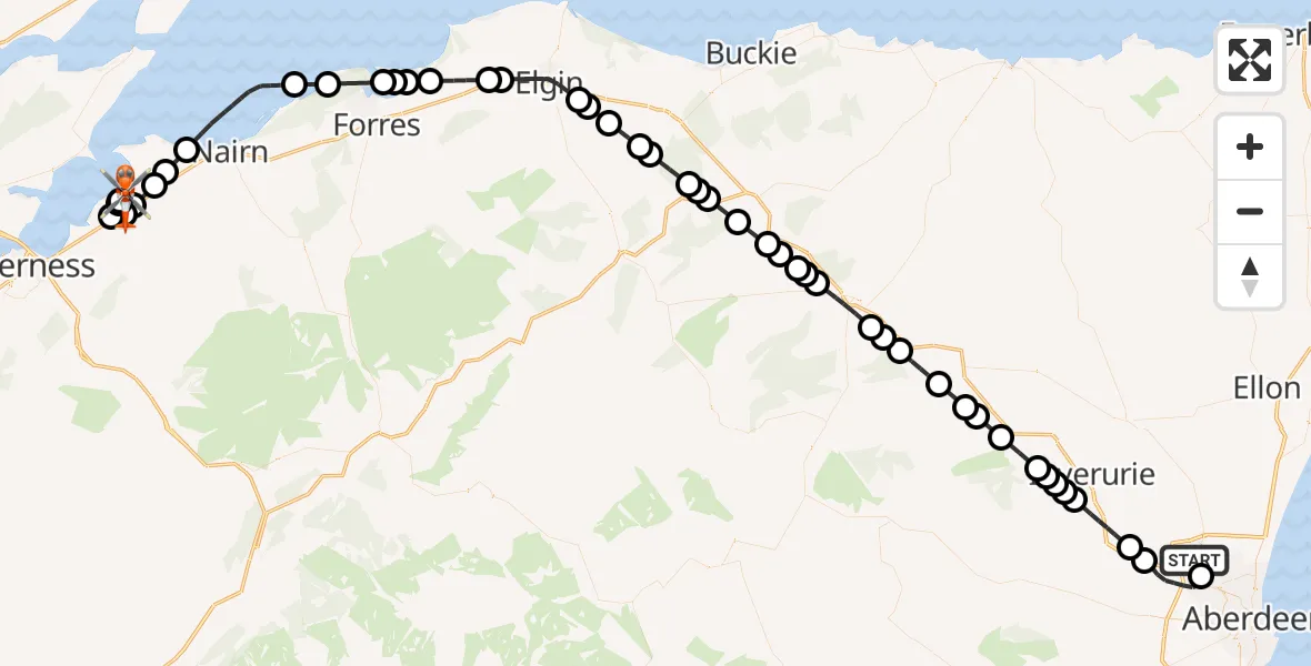 Flight route map: Coastguard Helicopter to Inverness Airport, Inverness Airport