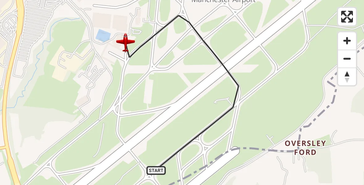 Flight route map: Air Ambulance Aircraft to Manchester Airport, Manchester Airport
