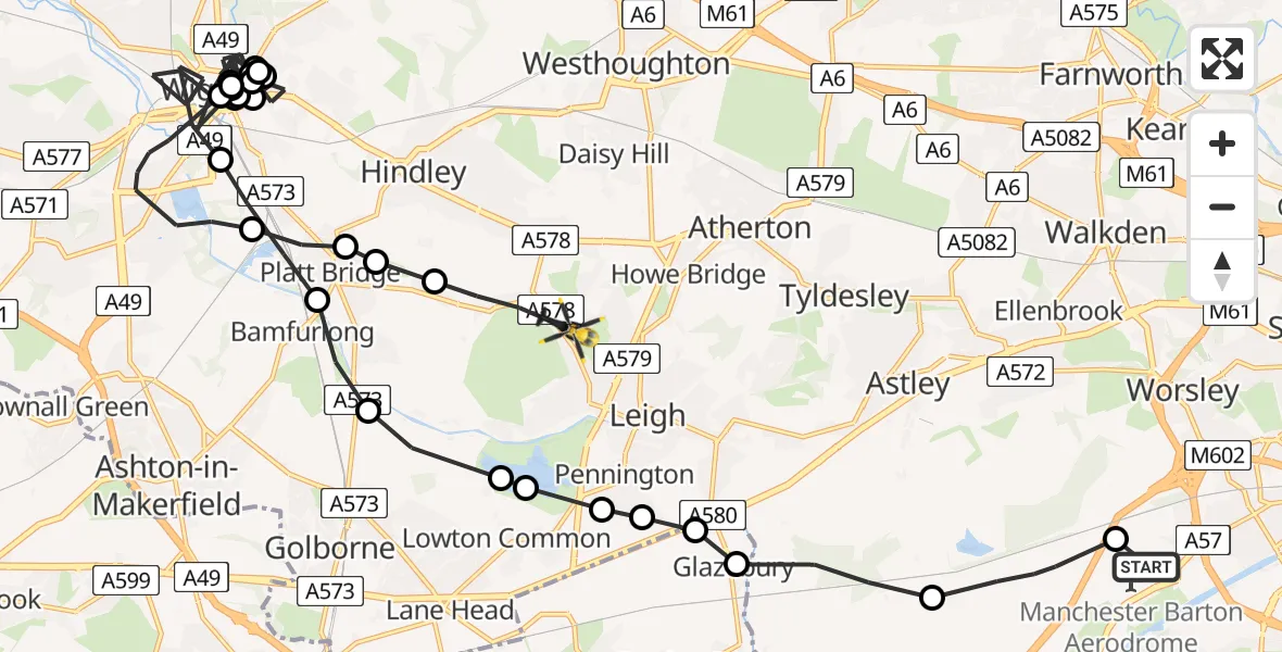 Flight route map: Police Helicopter to Leigh, Tennyson Avenue