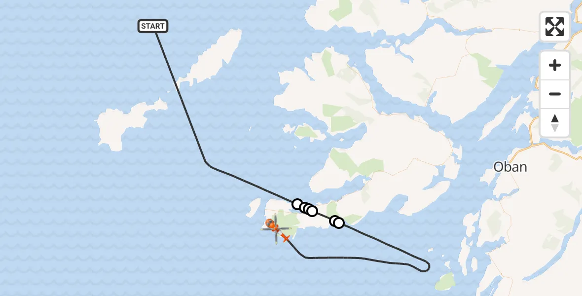 Flight path map showing Coastguard Helicopter route from Inner Seas to Inner Seas