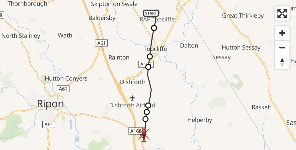Flight route map: Air Ambulance Helicopter to Kirby Hill, Millings Lane
