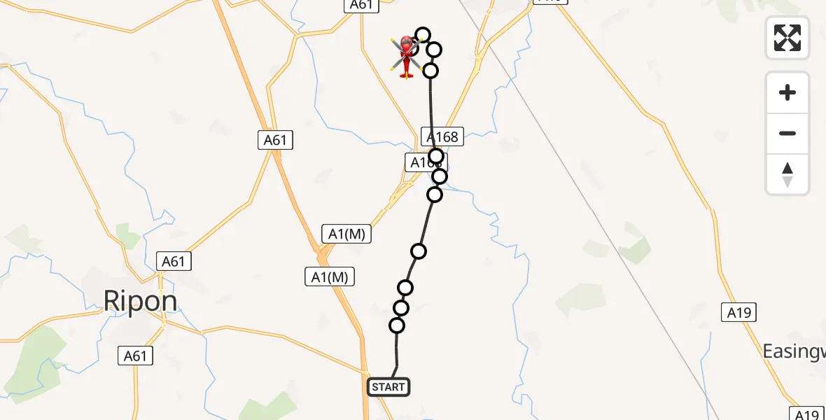 Routekaart van de vlucht: Air Ambulance Helicopter to RAF Topcliffe, RAF Topcliffe