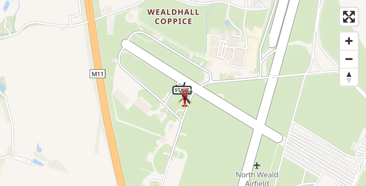 Flight route map: Air Ambulance Helicopter to North Weald Airfield, North Weald Airfield