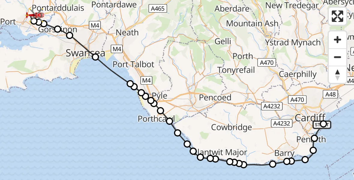 Routekaart van de vlucht: Air Ambulance Helicopter to Dafen, Heol Aur