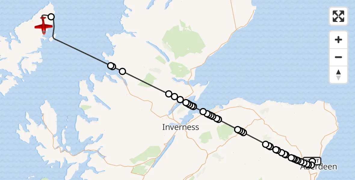 Flight route map: Air Ambulance Aircraft to Am Baile Ùr, Aberdeen International Airport