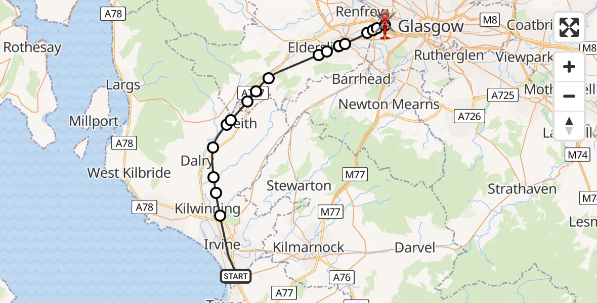 Flight route map: Air Ambulance Helicopter to Queen Elizabeth Hospital, Queen Elizabeth Hospital