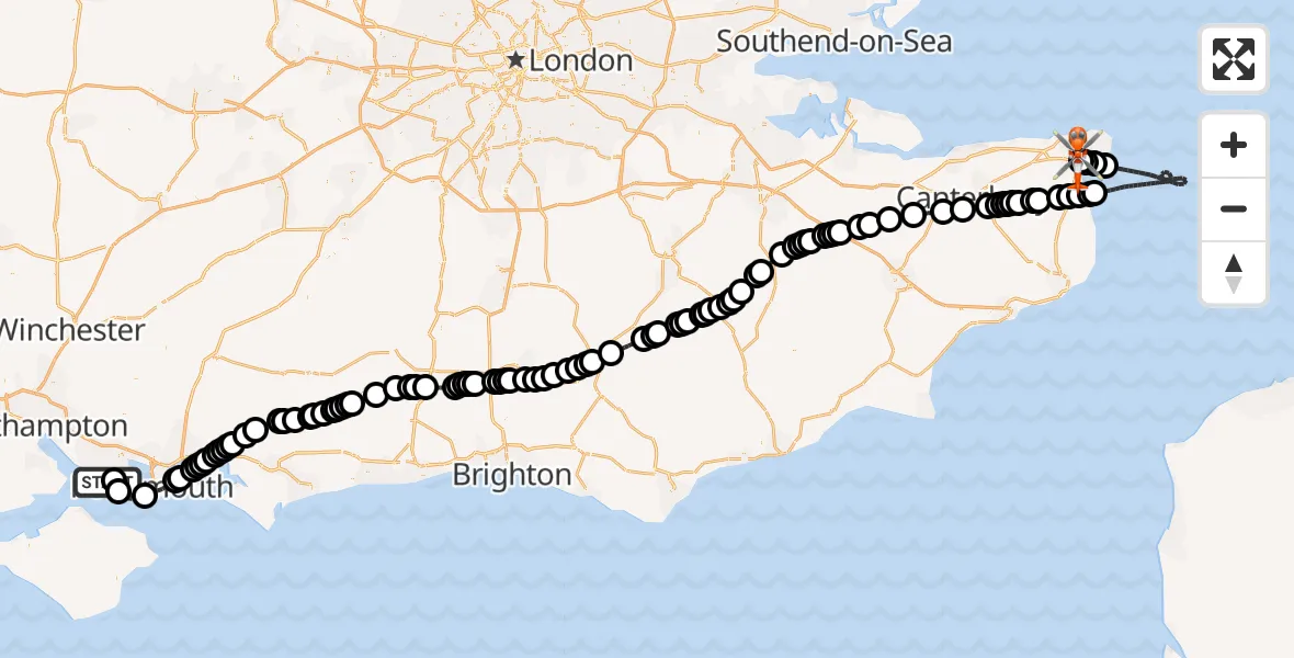 Flight route map: Coastguard Helicopter to Manston Airport, Manston Airport