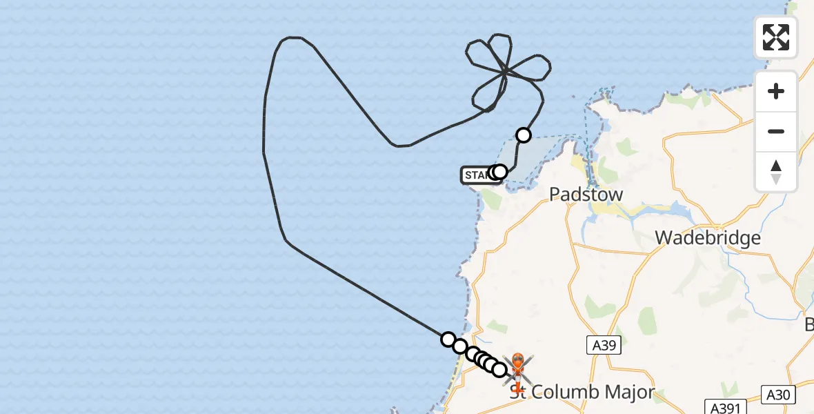 Routekaart van de vlucht: Coastguard Helicopter to Cornwall Airport Newquay, Cornwall Airport Newquay