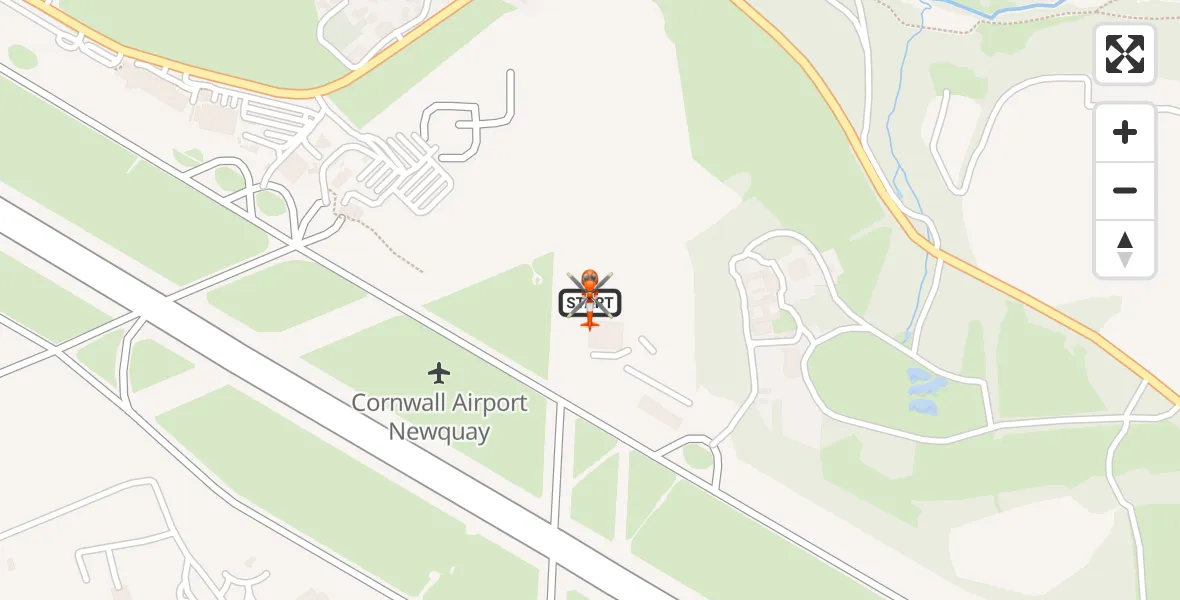 Flight path map showing Coastguard Helicopter route from Cornwall Airport Newquay to Cornwall Airport Newquay