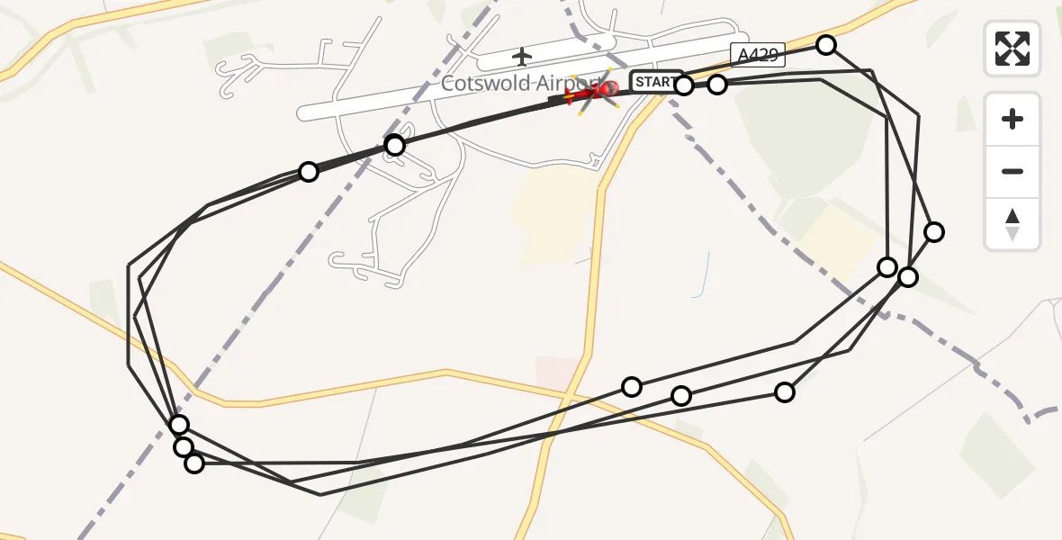 Flight route map: Air Ambulance Helicopter to Cotswold Airport, Cotswold Airport