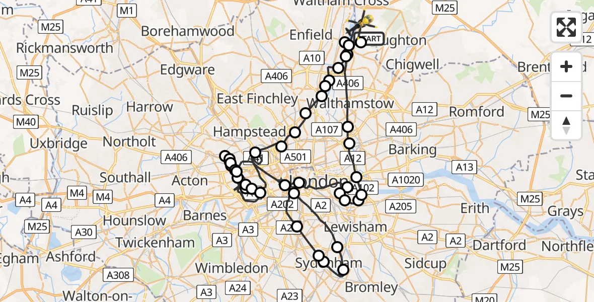 Flight route map: Police Helicopter to Greater London, Sewardstone Road