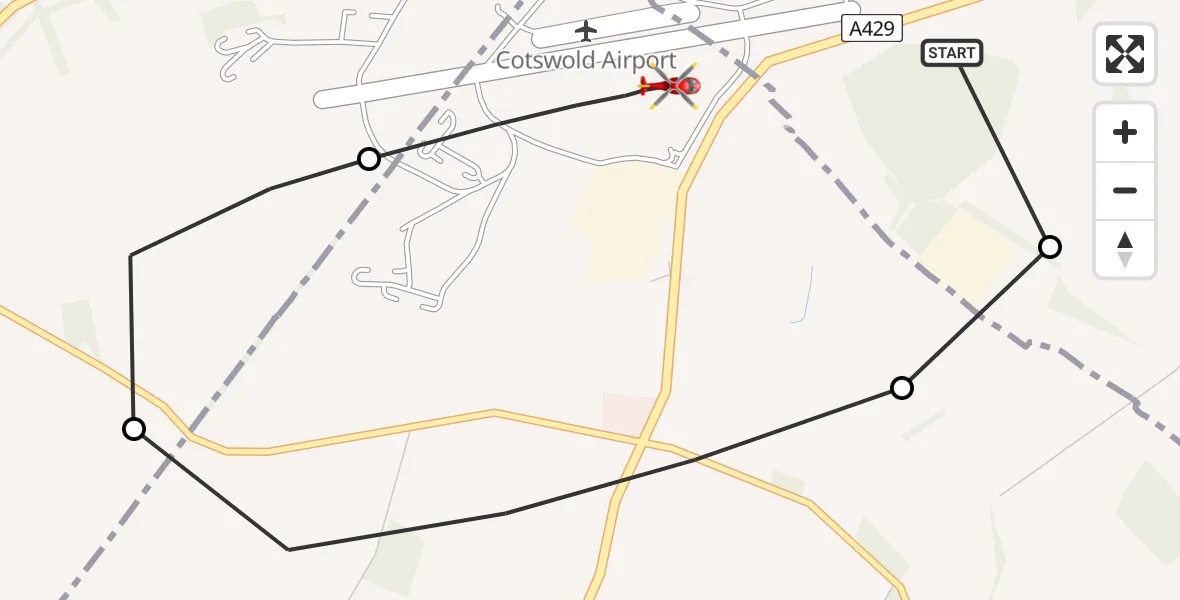 Flight route map: Air Ambulance Helicopter to Cotswold Airport, Cotswold Airport