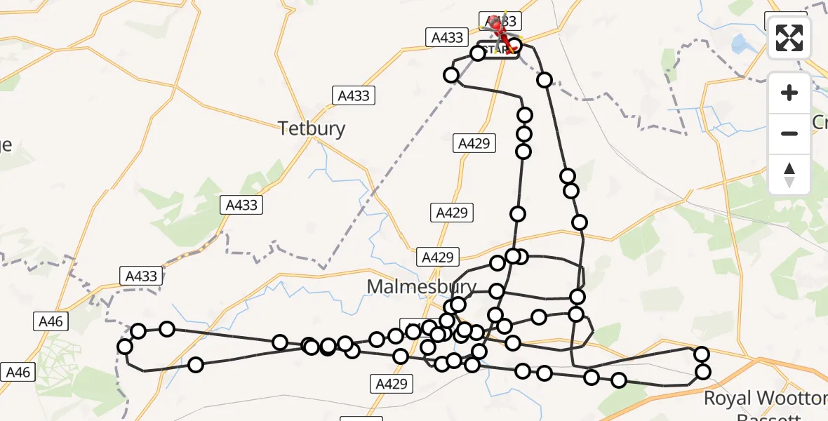 Flight route map: Air Ambulance Helicopter to Cotswold Airport, Cotswold Airport